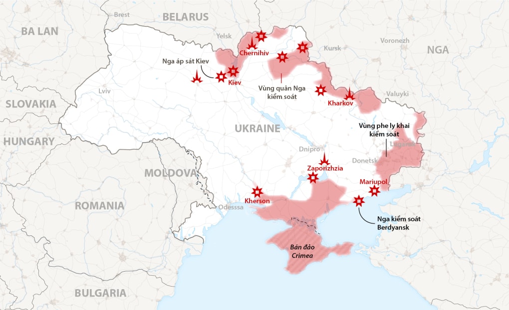 Cục diện chiến sự Nga - Ukraine hiện tại (Ảnh: NY Times)