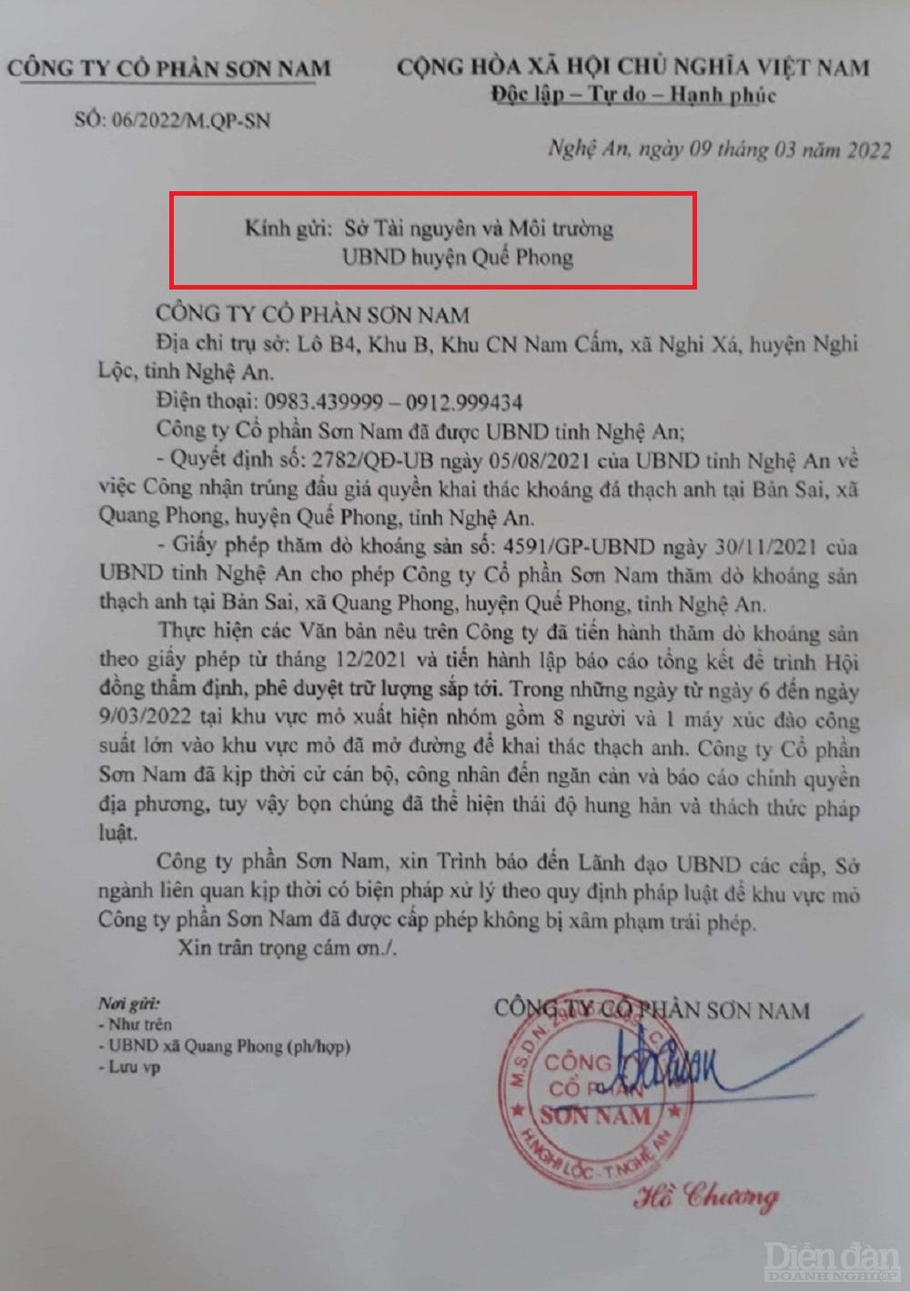 Khi phát hiện, Công ty Cổ phần Sơn Nam đã báo cáo cấp có thẩm quyền để kiến nghị vào cuộc xử lý kịp thời, tránh tình trạng coi thường pháp luật diễn ra ngang nhiên ở phương như những ngày vừa qua