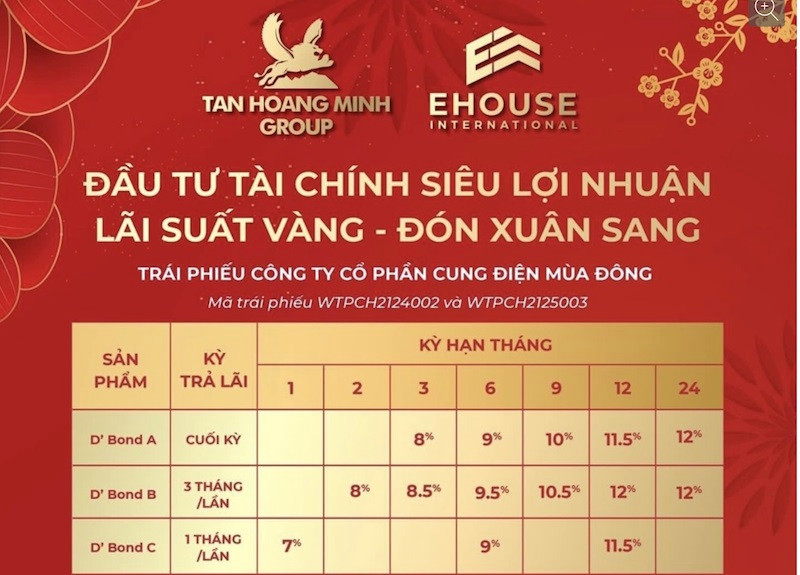 Ảnh chụp màn hình một quảng cáo về trái phiếu Tân Hoàng Minh phát hành trước đó