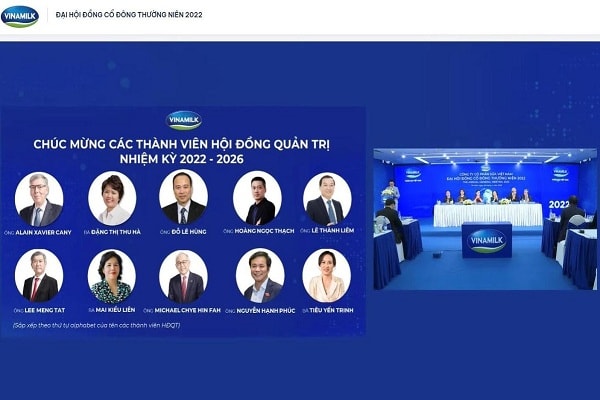 Các thành viên Hội đồng quản trị mới của Vinamilk nhiệm kỳ 2022-2026.