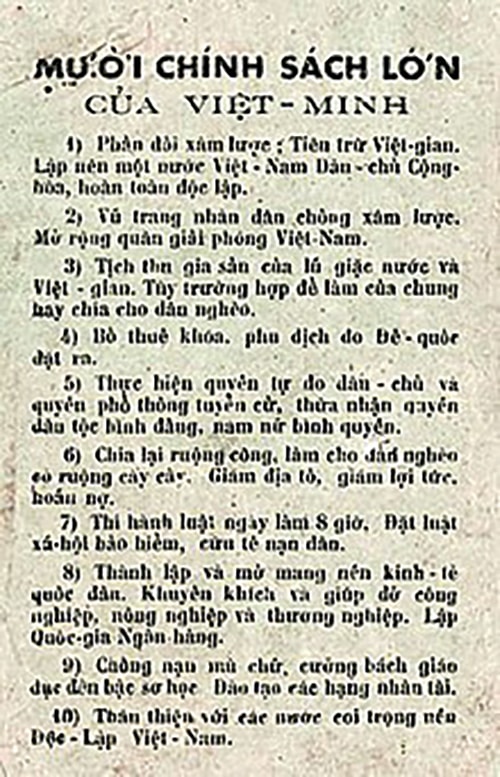  10 Chính sách lớn của Việt Minh. Ảnh: Tư liệu