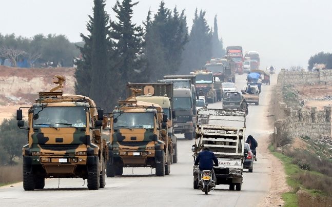 A Turkish military convoy in Idlib, Syria, February 28, 2020. (AP)