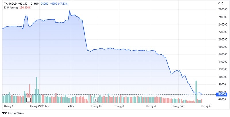 Cổ phiếu THD trở thành cổ phiếu có thị giá cao nhất trên sàn chứng khoán khi đạt thị giá 280.000 đồng/cổ phiếu vào năm 2021, nhưng sau đó liên tục giảm điểm và hiện nay chỉ còn 53.000 đồng/cổ phiếu