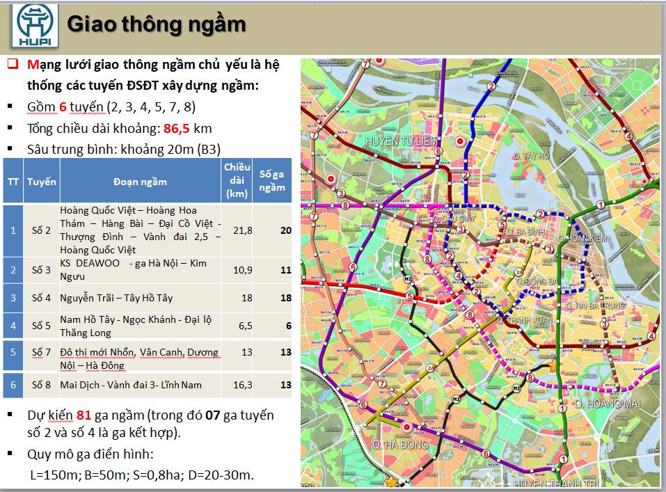 Bản vẽ quy hoạch giao thông ngầm đô thị trung tâm TP.Hà Nội đến năm 2030, tầm nhìn đến năm 2050