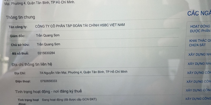 Công ty Cổ phần Tập đoàn tài chính HSBC Việt Nam, tại TP.HCM