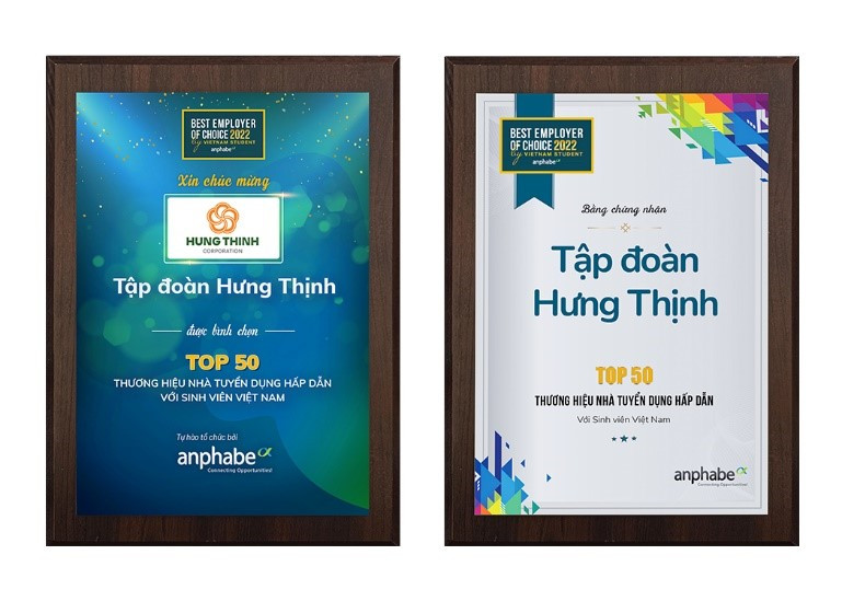 Chứng nhận “Top 50 Thương hiệu nhà tuyển dụng hấp dẫn với sinh viên Việt Nam 2022”.