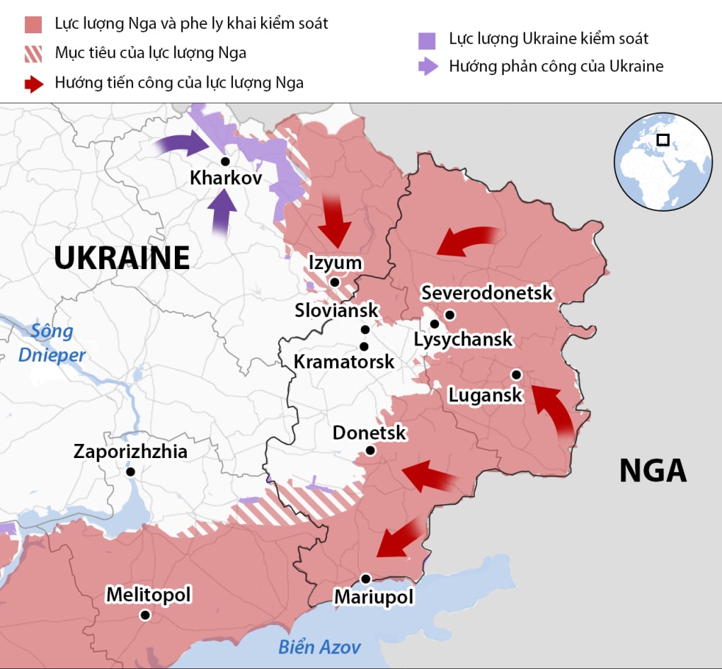 Nga ngày càng kiểm soát nhiều hơn lãnh thổ Ukraine (Đồ họa: BBC)