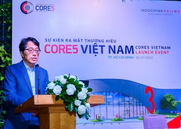 Ông Keisuke Koshijima, Giám đốc đại diện và Phó CT điều hành, Tập đoàn Kajima, phát biểu trong sự kiện ra mắt thương hiệu Core5 Việt Nam.