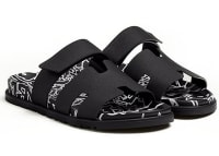 Dép Sandal Hermès Cyprus Noir Blance Leather H Logo Slide Slip On Flat Màu Đen Size 40.5