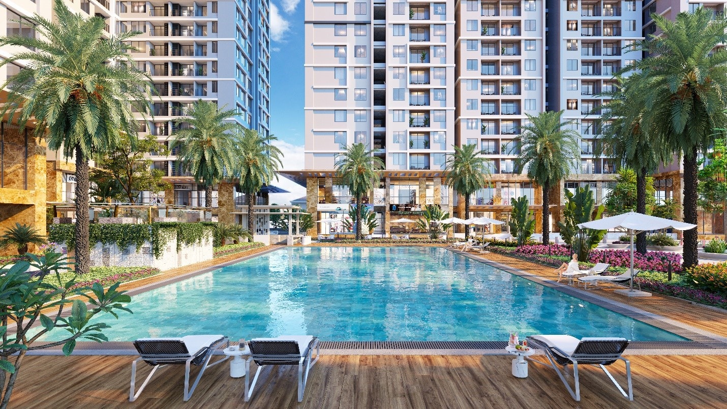 “Resort thu nhỏ” với bể bơi rộng tại Hanoi Melody Residences.