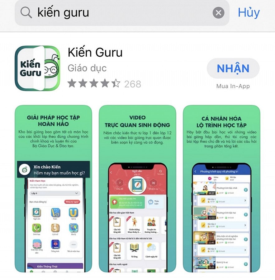 Giao diện của ứng dụng Kiến Guru