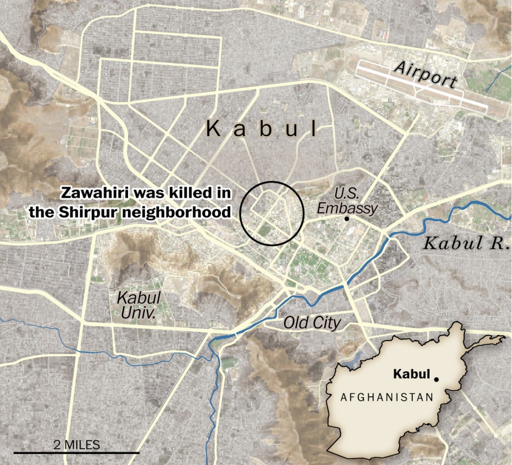 Khu vực Shirpur, nơi diễn ra vụ không kích hôm 31/7, ở thủ đô Kabul của Afghanistan. Đồ họa: Washington Post.