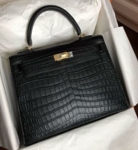 Túi Xách Hermes Kelly – Đen Cá Sấu Sông Nile