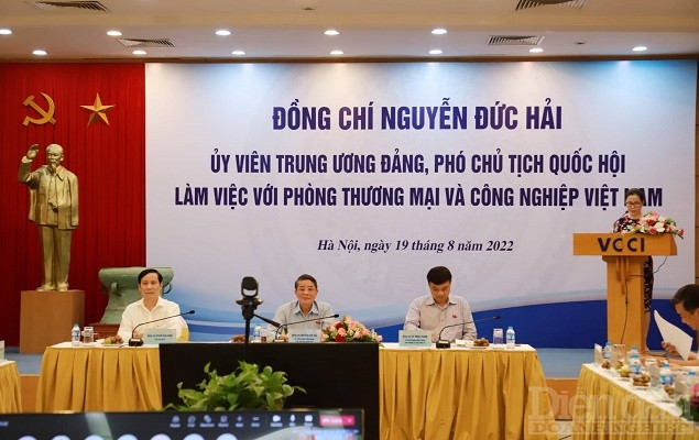 Phó Chủ tịch Quốc hội Nguyễn Đức Hải và Đoàn công tác của Quốc hội làm việc với VCCI. Ảnh: Gia Thoả