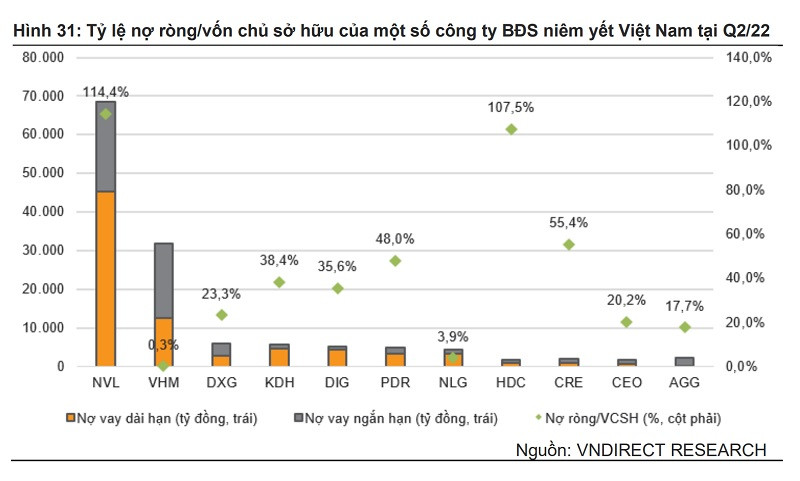 (Xem thêm về tỷ lệ nợ ròng/ vốn chủ sở hữu của nhóm doanh nghiệp bất động sản niêm yết)