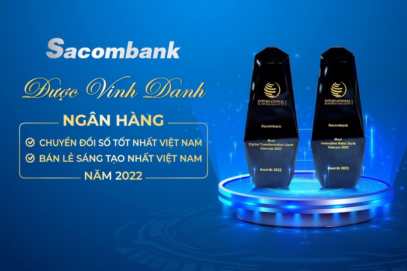 International Business Magazine vừa vinh danh Sacombank tại 2 hạng mục về hoạt động kinh doanh sáng tạo và chuyển đổi số nổi bật trong ngành ngân hàng.