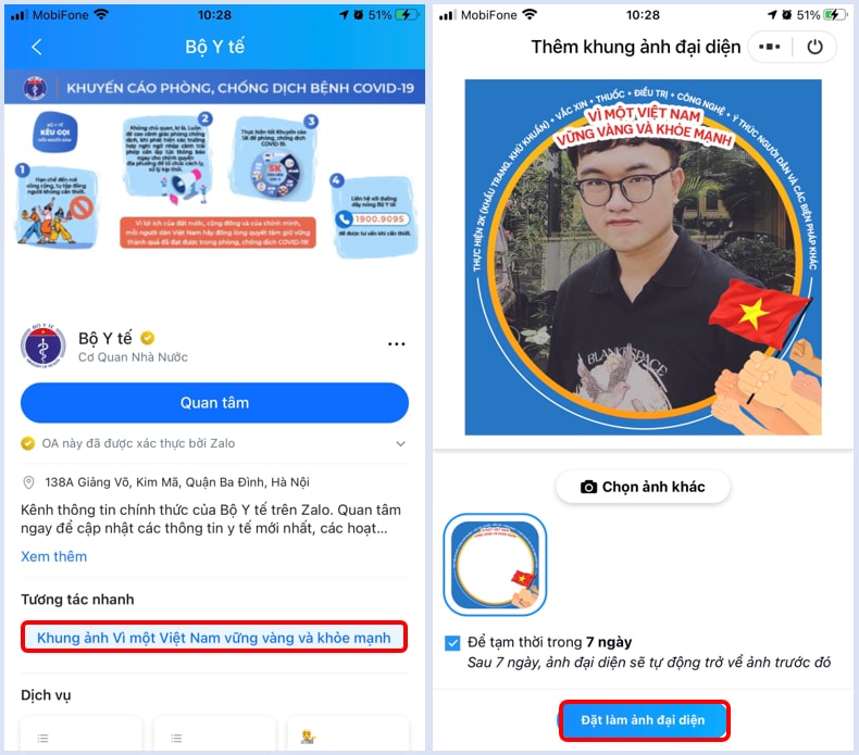 Người dùng Zalo hưởng ứng hoạt động thay ảnh đại diện Zalo của Bộ Y tế. Ảnh NVCC