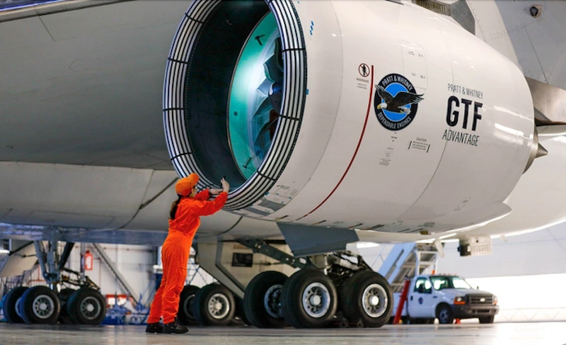 Tập đoàn Pratt & Whitney mới đây cũng công bố công nghệ động cơ Geared Turbofan (GTF) cho phép các loại máy bay chở khách một lối đi như Airbus A320neo tăng thêm đến 16% hiệu suất. Ảnh