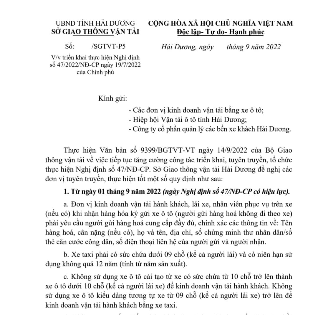 Nhằm hạn chế việc lợi dụng dịch vụ vận chuyển của xe khách để gửi hàng lậu, hàng cấm và không cải tạo xe 16 chỗ thành xe limousine chở khách, Sở GTVT Hải Dương ra văn bản mới áp dụng từ 1/9/2022.