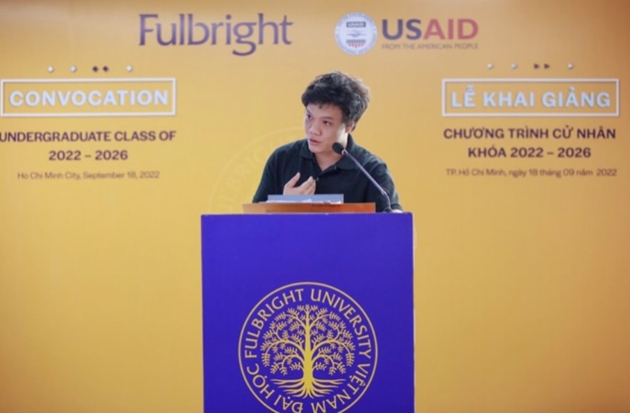 Đinh Đức Hoàng phát biểu tại lễ khai giảng Trường Đại học Fulbright Việt Nam ngày 18/9/2022