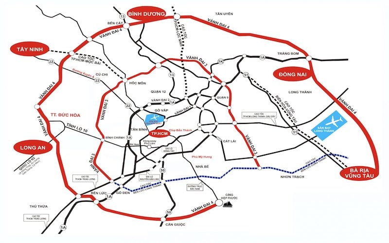 Đường vành đai 3 TP.HCM dài hơn 76km đi qua 4 địa phương TP.HCM, Bình Dương, Đồng Nai và Long An đã được Quốc hội và Chính phủ thông qua chủ trương, triển khai đầu tư