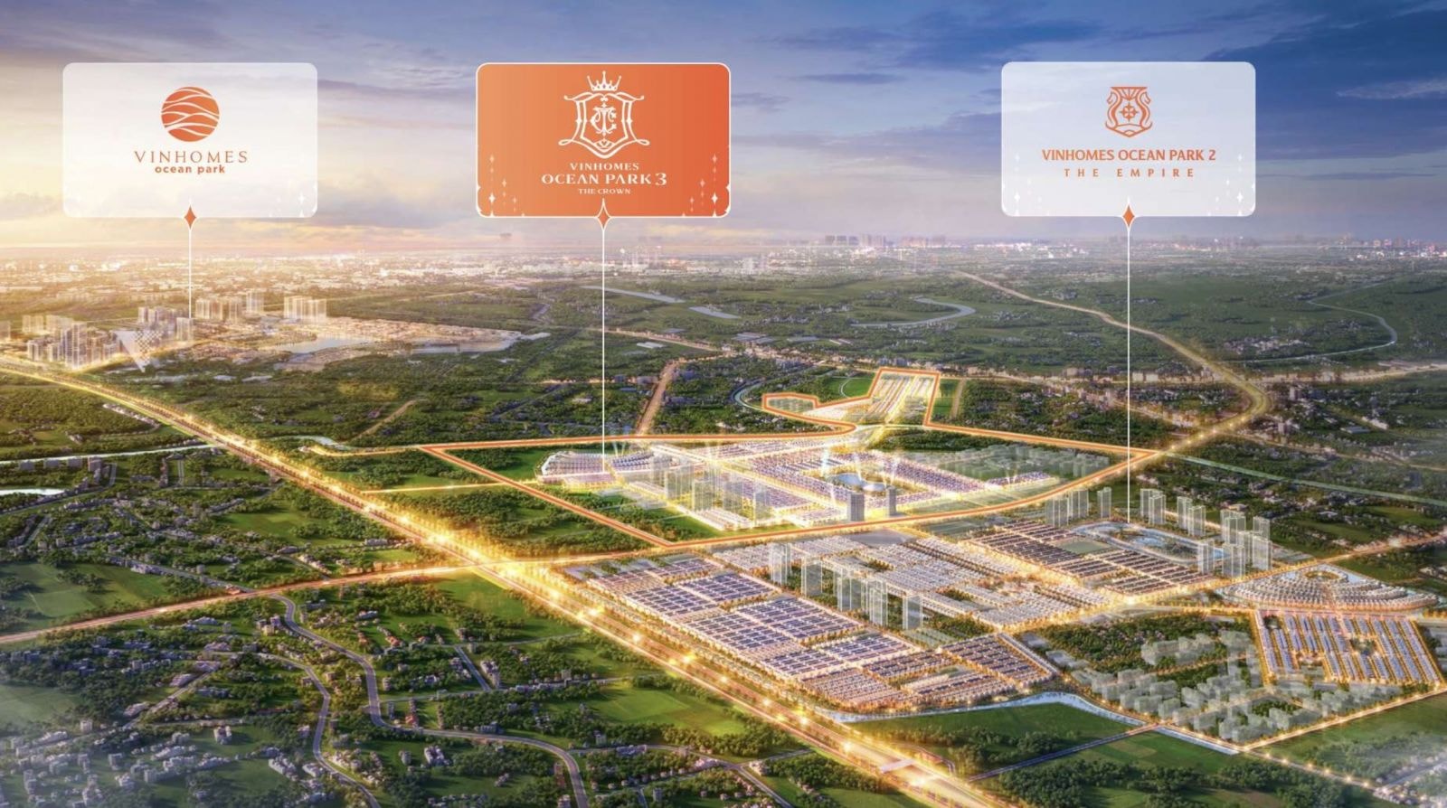 Vinhomes Ocean Park 3 – The Crown sở hữu vị trí siêu kết nối nằm giữa trái tim của siêu quần thể đô thị biển 1.200ha. 