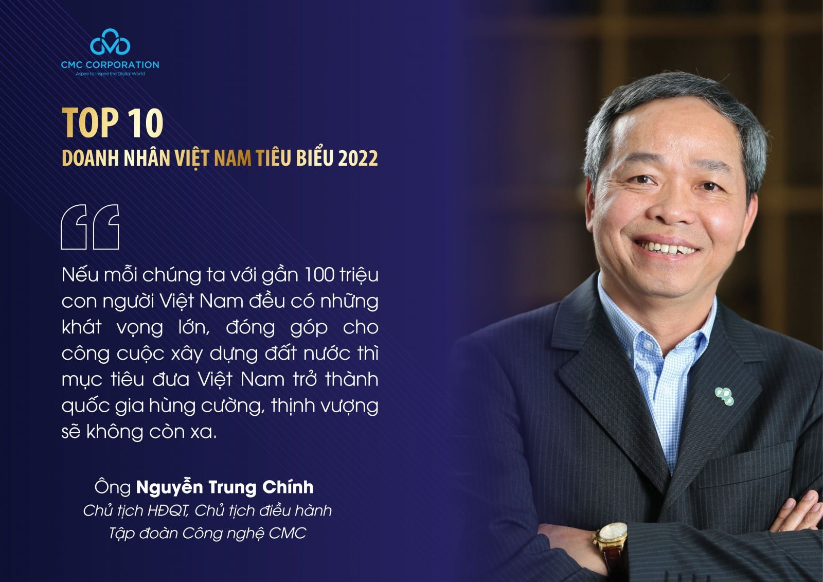 Ảnh 4: Chủ tịch HĐQT, Chủ tịch điều hành Tập đoàn Công nghệ CMC Nguyễn Trung Chính  – Top 10 Doanh nhân Việt Nam tiêu biểu 2022.