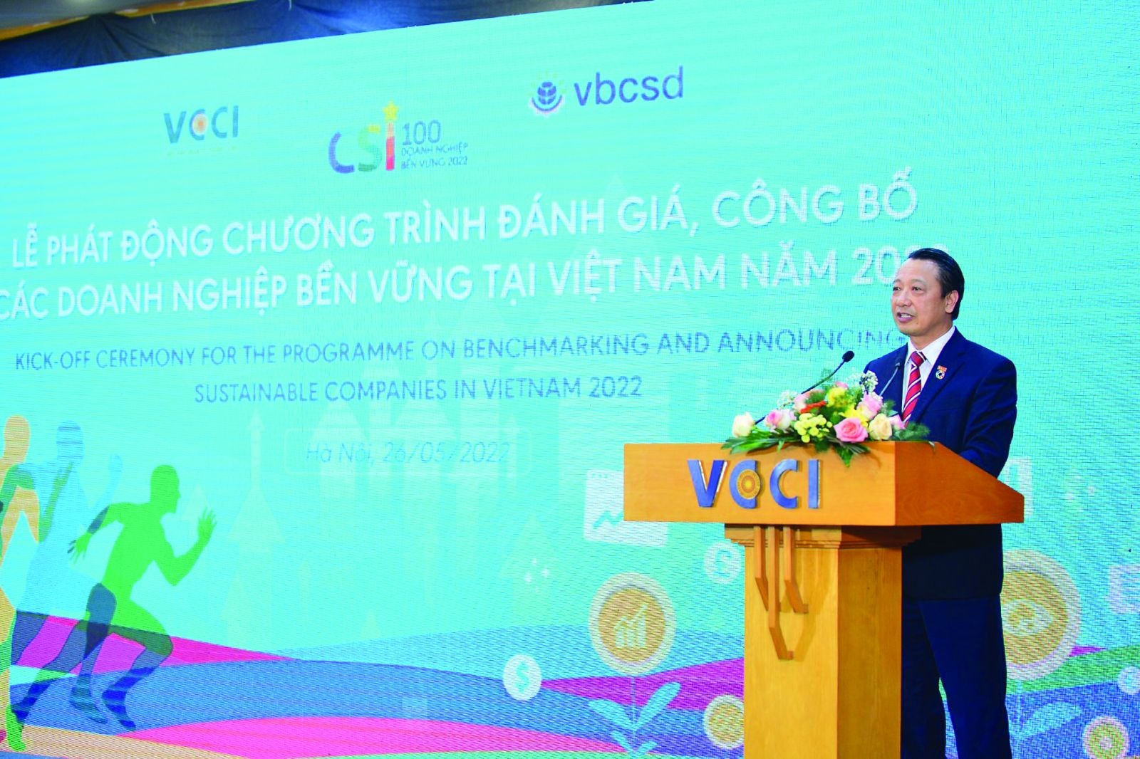  Ông Nguyễn Quang Vinh, Phó Chủ tịch chuyên trách VCCI, Chủ tịch VBCSD phát biểu tại Lễ phát động Chương trình Đánh giá, Công bố Doanh nghiệp bền vững tại Việt Nam năm 2022. 