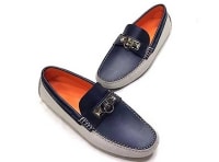 Giày Lười Nam Hermès Mocca Taiga Màu Xanh Navy Cạnh Ghi Size 42