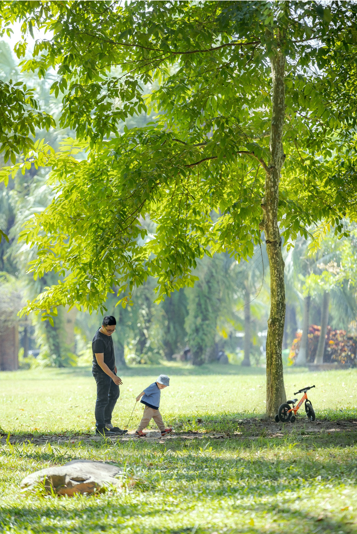 Trẻ tự do thoải mái vui chơi tại hệ thống công viên trong KĐT Ecopark. Ảnh Phí Đức Toàn