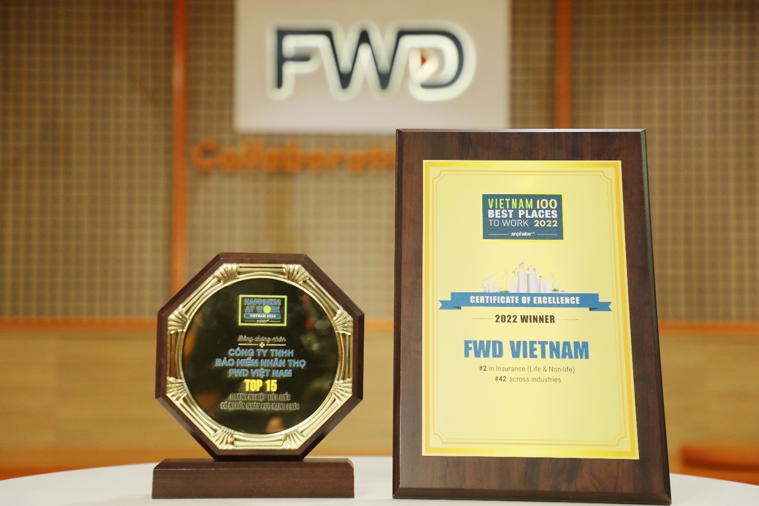 Năm thứ 5 liên tiếp Bảo hiểm FWD nằm trong “Top 100 nơi làm việc tốt nhất Việt Nam”, xếp hạng 2 toàn ngành bảo hiểm năm 2022, theo kết quả khảo sát của Anphabe