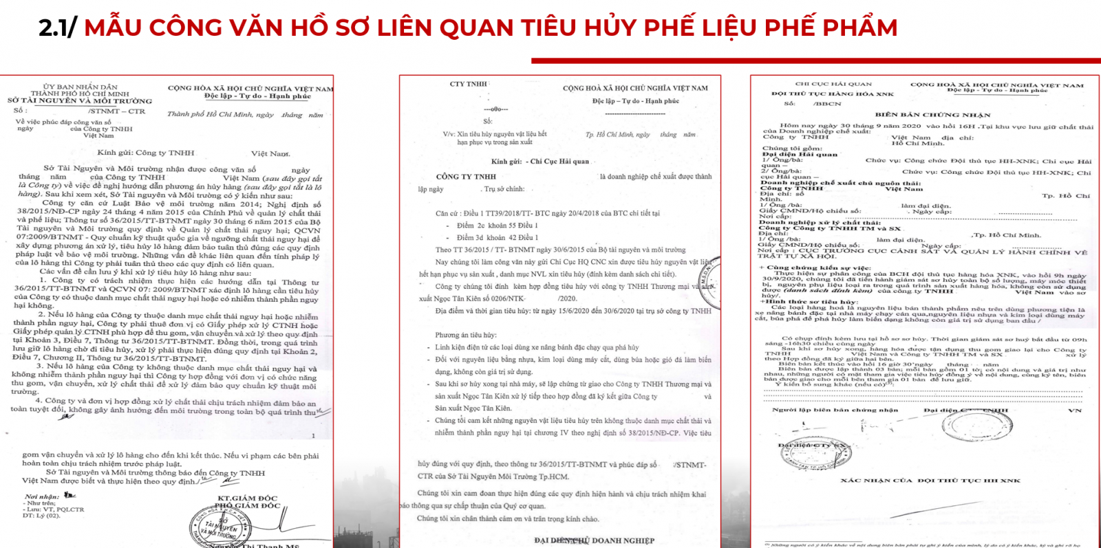 Các mẫu công văn hướng dẫn tiêu hủy phế liệu