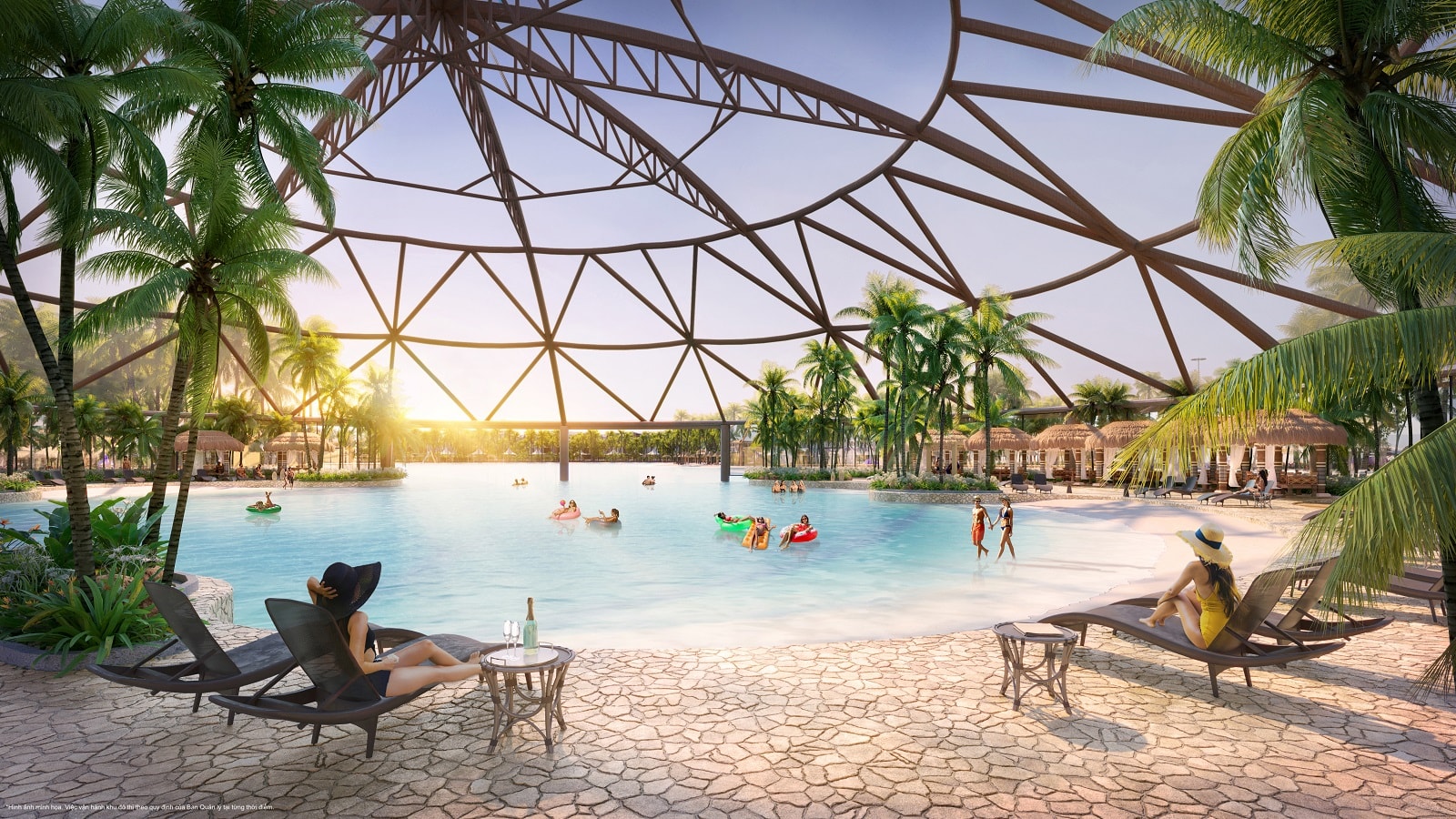 Viễn cảnh sôi động của hồ bơi nước mặn trong nhà Four Season tại Paradise Bay
