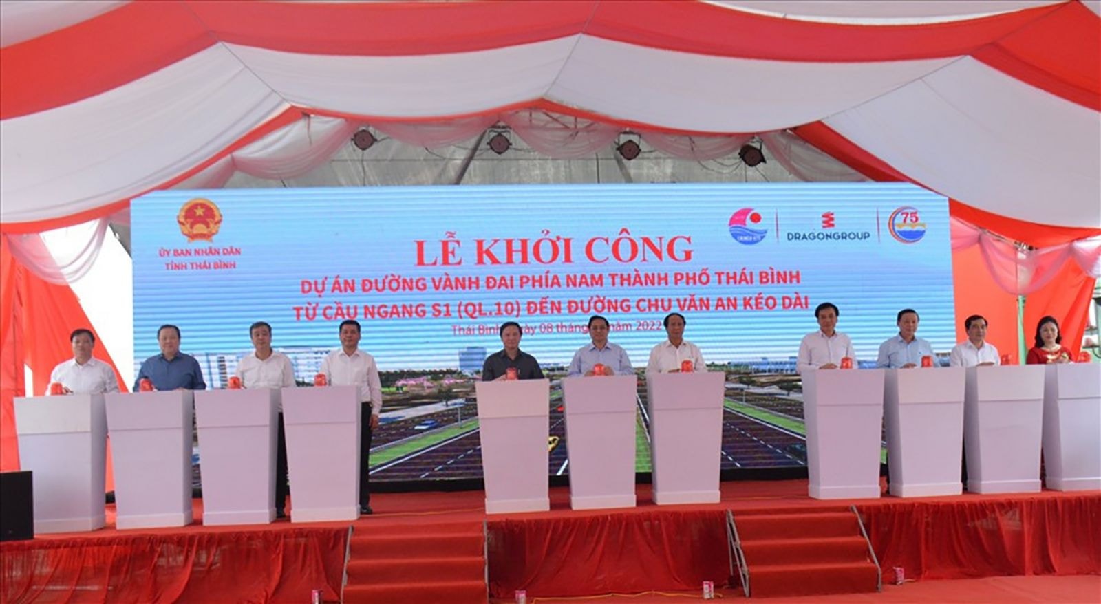  Thủ tướng Phạm Minh Chính cùng lãnh đạo Trung ương, địa phương ấn nút động thổ khởi công xây dựng Dự án tuyến đường vành đai phía Nam TP Thái Bình ngày 8/5/2022