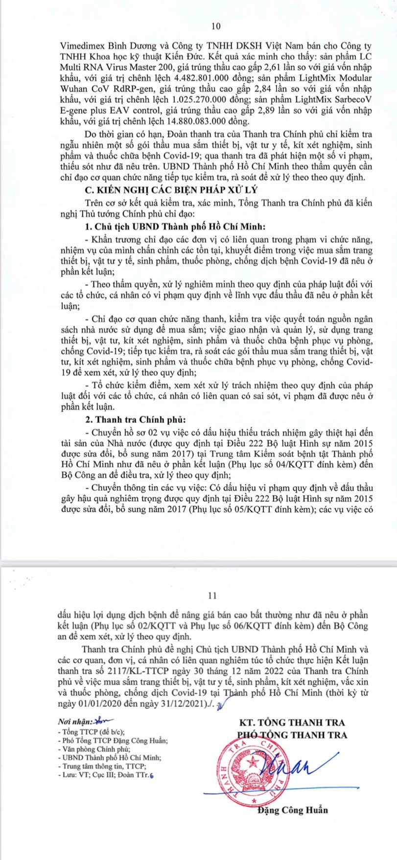 Văn bản kết luận số 227 Thanh tra chính hủ đề nghị chuyển hồ sơ sang Bộ Công an.