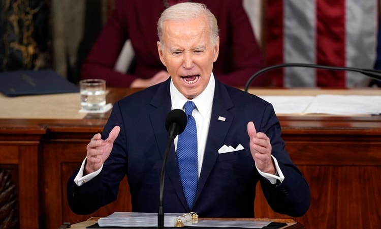 Tổng thống Mỹ Joe Biden đọc Thông điệp Liên bang vào ngày 7/2. Ảnh: reuters