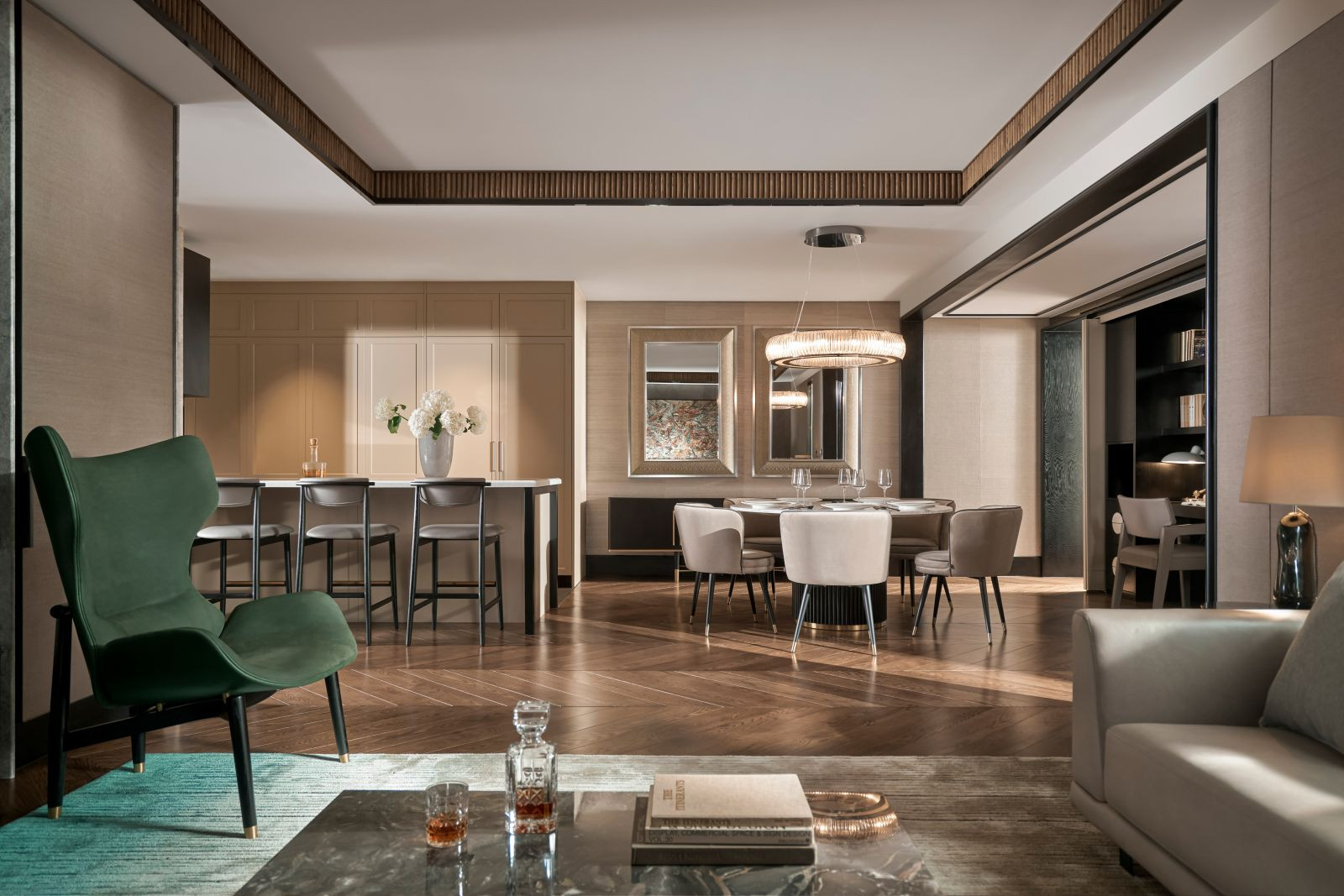 Phòng khách của căn hộ mẫu The Ritz-Carlton Residences, Hanoi. Ảnh: Masterise Homes