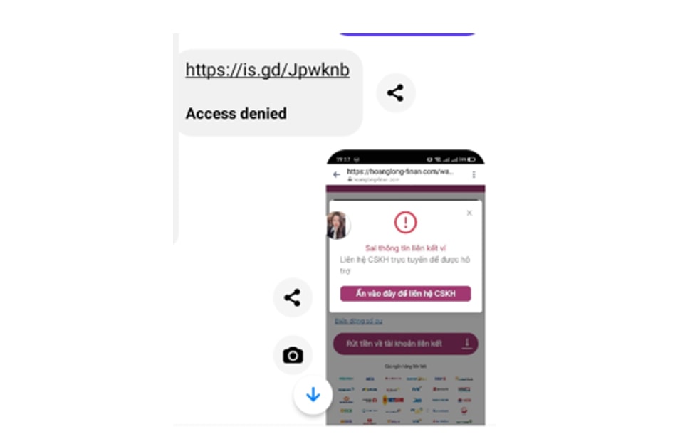 Thông báo chuyển khoản không thành công mà đối tượng sử dụng để lừa gạt khách hàng