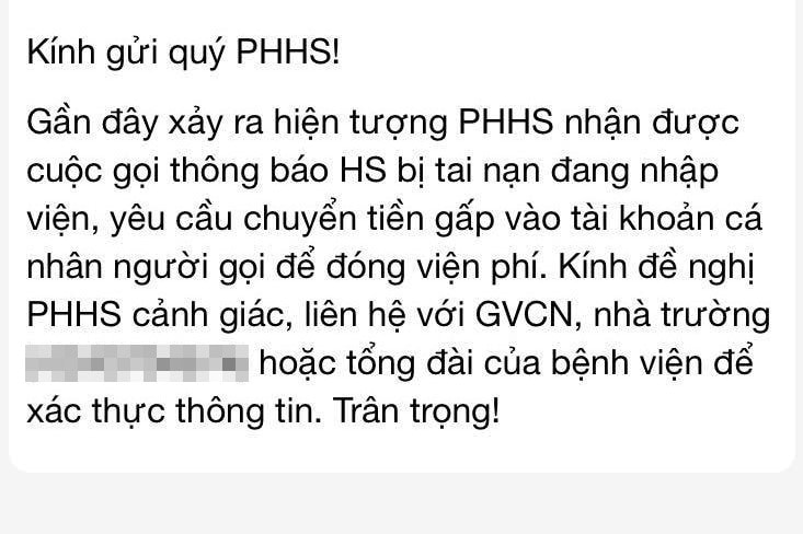 Cảnh báo của một trường THPT ở Hà Nội sau khi nhiều phụ huynh nhận được cuộc gọi lừa đảo.
