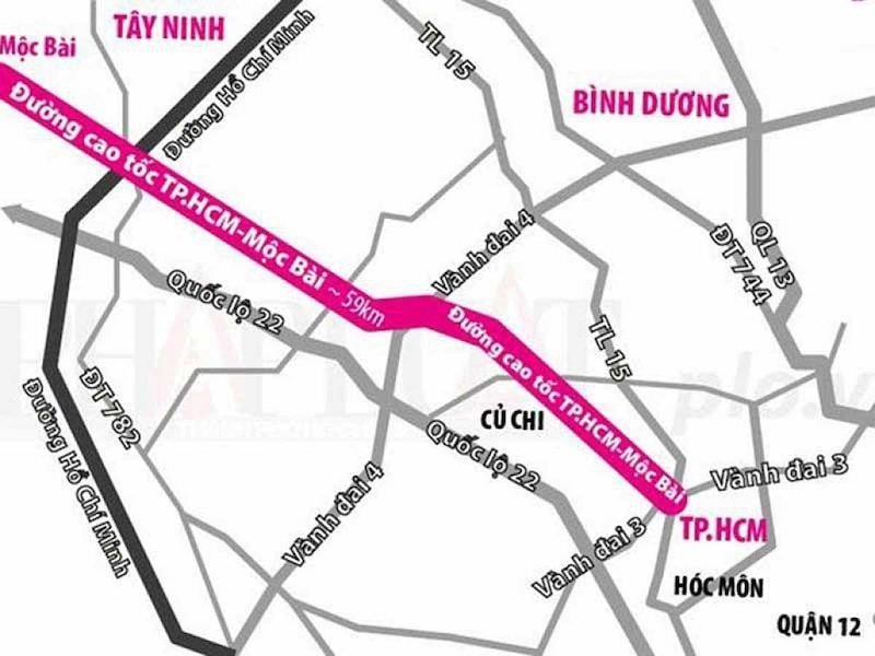 Cao tốc TP.HCM - Mộc Bài có chiều dài khoảng 50km, trong đó đoạn qua địa bàn TP.HCM dài 23,7km, đoạn qua Tây Ninh dài 26,3km