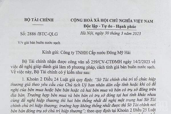 Bộ Tài chính thông tin hướng dẫn về nguyên tắc, phương pháp xác định giá bán buôn nước sạch