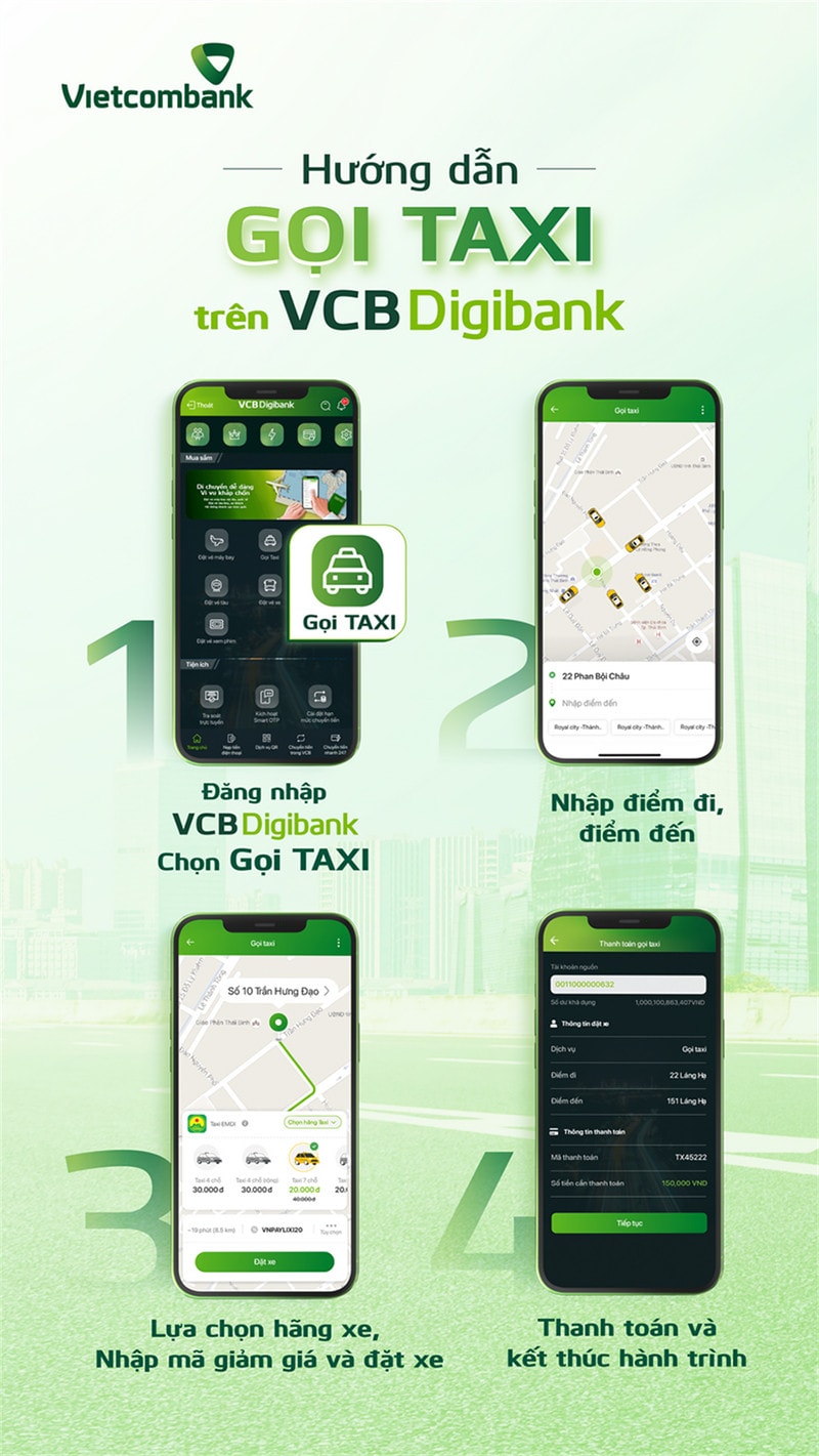 4 bước đơn giản để Gọi Taxi trên VCB Digibank