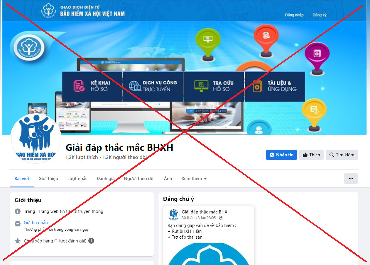 Cảnh báo về việc tiếp tục xuất hiện FanPage giả mạop/cơ quan BHXH Việt Nam để lừa đảo, chiếm đoạt tài sản của người dân
