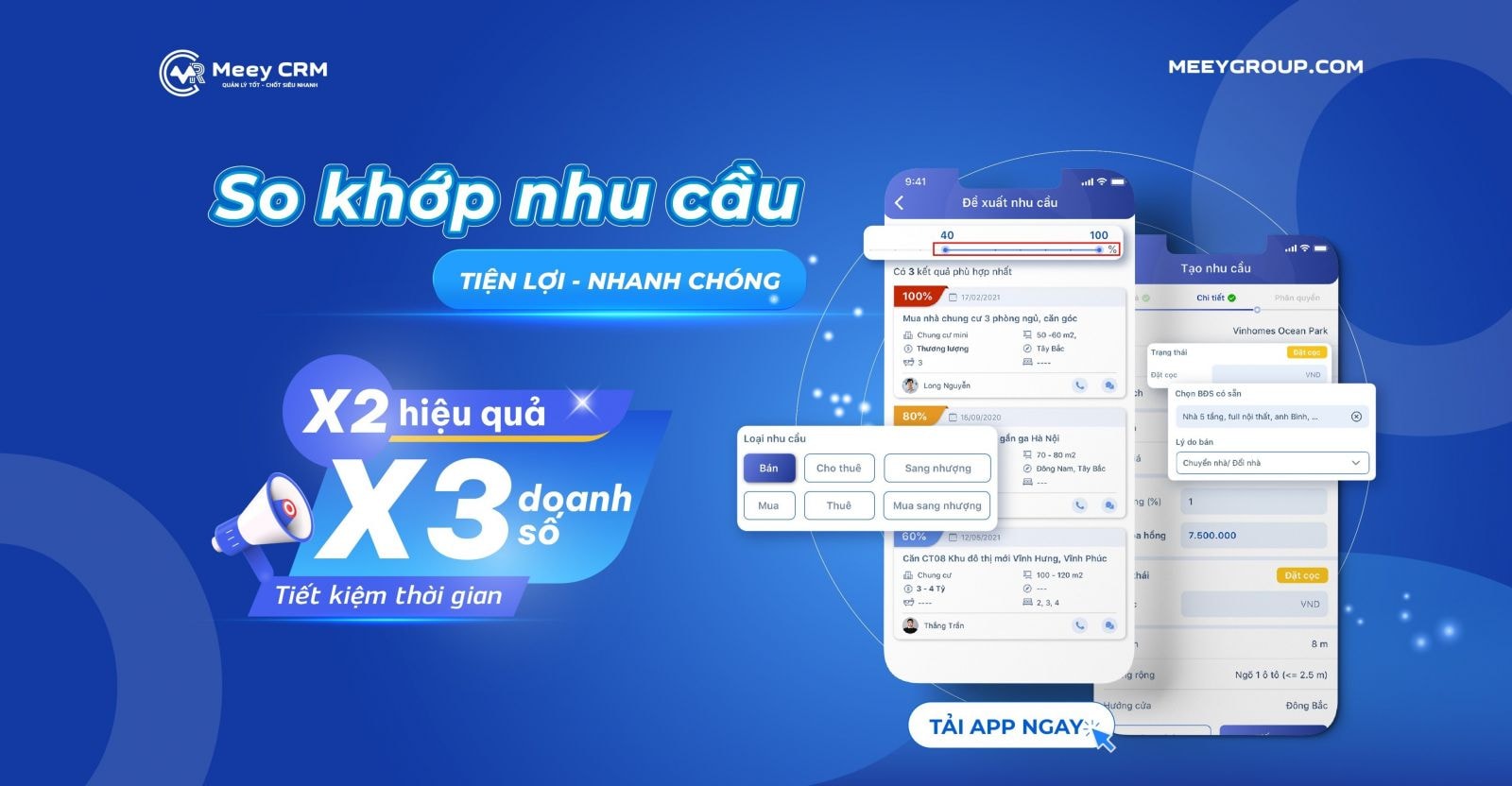 So khớp nhu cầu là tính năng nổi trội của Meey CRM 