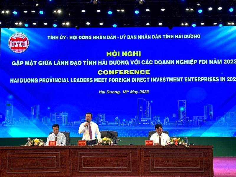 ông Trần Dức Thắng – Bí thư Tỉnh uỷ tỉnh Hải Dương tại Hội nghị gặp mặt giữa lãnh đạo tỉnh Hải Dương và các doanh nghiệp FDI năm 2023