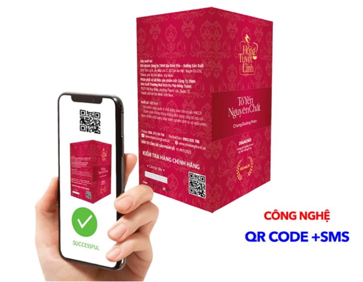 Một mẫu sản phẩm bao bì áo dụng công nghệ chống hàng giả QR code và xác thực hàng chính hãng qua tin nhắn SMS của Vina CHG