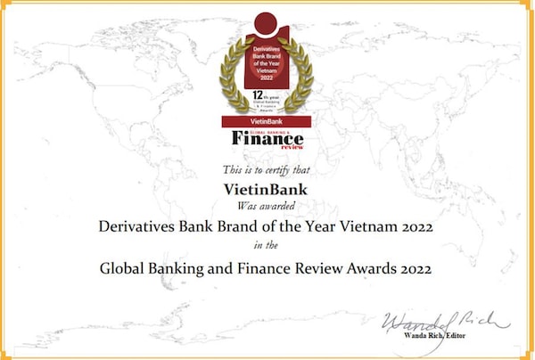 VietinBank được vinh danh Ngân hàng tiêu biểu về cung ứng sản phẩm phái sinh tại Việt Nam năm 2022