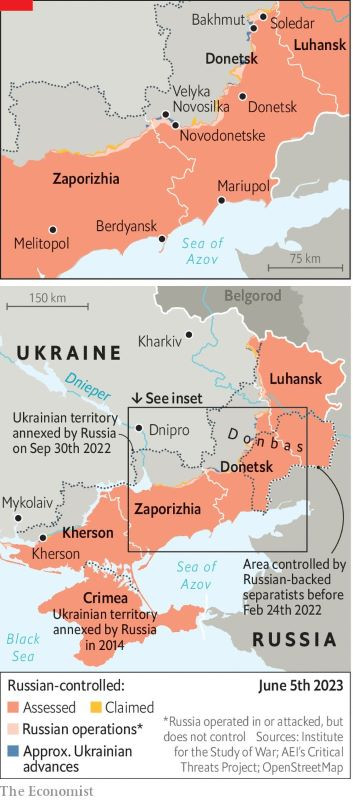 Các hướng tiến đánh có thể cho Ukraine vào phòng tuyến Nga (Ảnh: Economist)