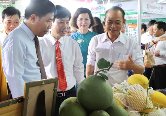 Bí thư Tỉnh ủy Nguyễn Mạnh Cường; Phó Chủ tịch Hội Nông dân Việt Nam Nguyễn Xuân Định; Phó Bí thư Thường trực Tỉnh uỷ, Chủ tịch HĐND tỉnh Huỳnh Thị Hằng; Phó Chủ tịch UBND tỉnh Trần Tuyết Minh; cùng lãnh đạo các sở ngành, địa phương tham quan các gian hàng triển lãm tại hội chợ