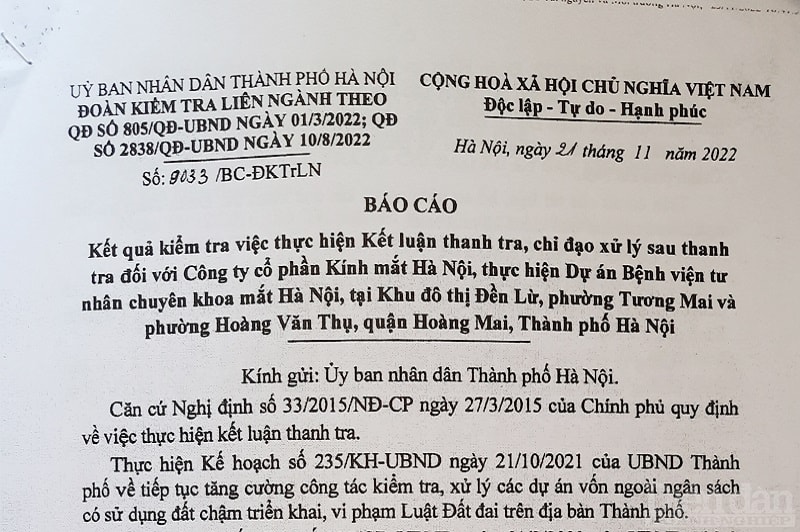 Báo cáo của Đoàn kiểm tra liên ngành theo Quyết định số 805/QĐ-UBND ngày 01/3/2022; Quyết định số 2838/QĐ-UBND ngày 10/8/2022 cho thấy hàng loạt các vấn đề còn tồn tại xung quanh dự án này